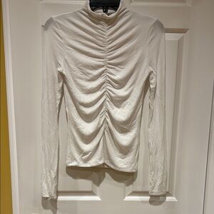 Veronica Beard Cream Ruched Long Sleeve Blouse